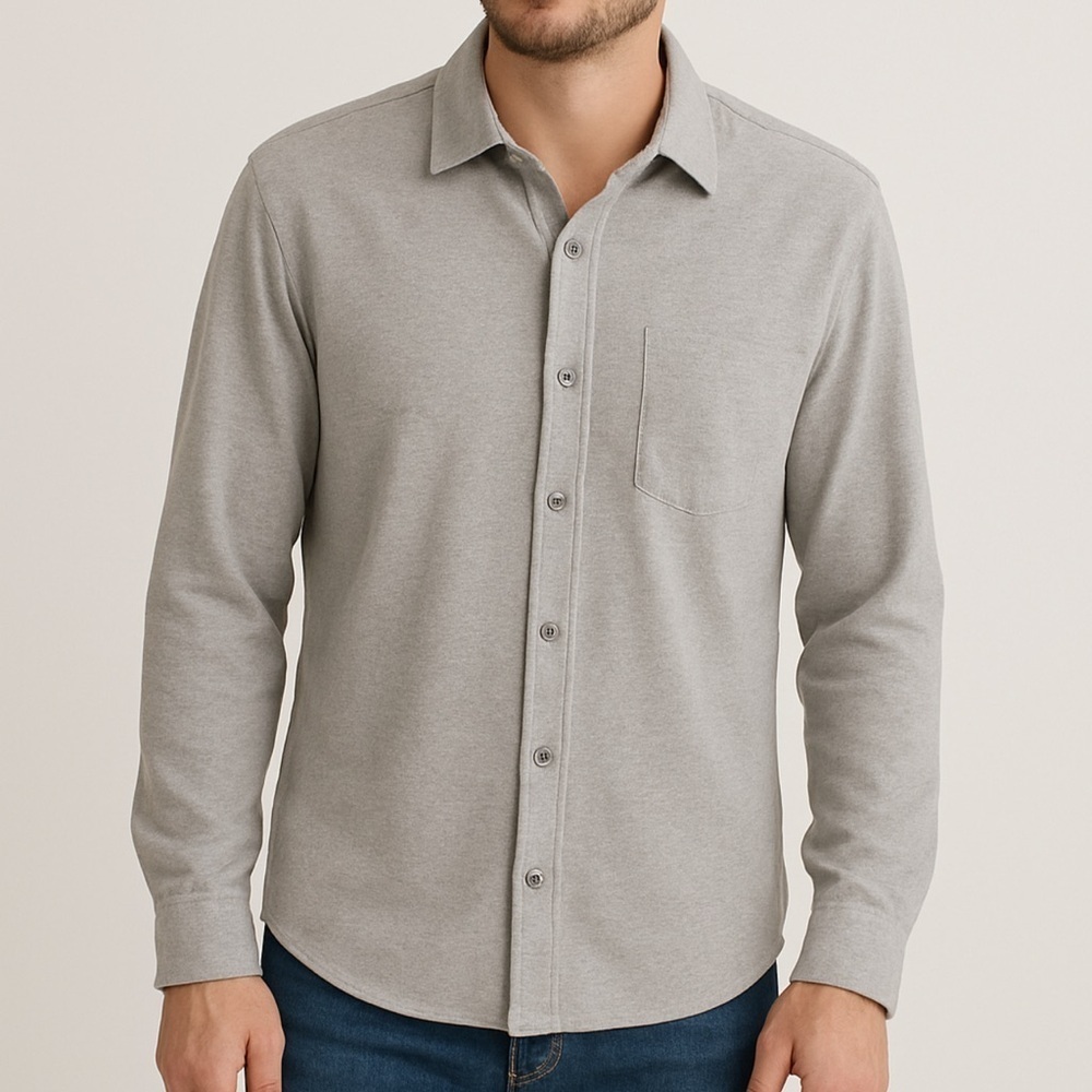 Giasone Men’s Long Sleeve Cotton Lyocell Button Down Shirt in Gray size Large